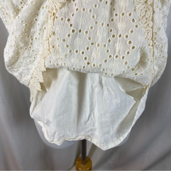 Anthropologie Women’s Large Charlize Blue Tassel Lace Eyelet Tassel Lined Ivory - Picture 3 of 7